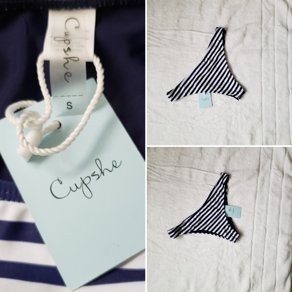 NWT Cupshe Navy & White Striped Swim Bottom